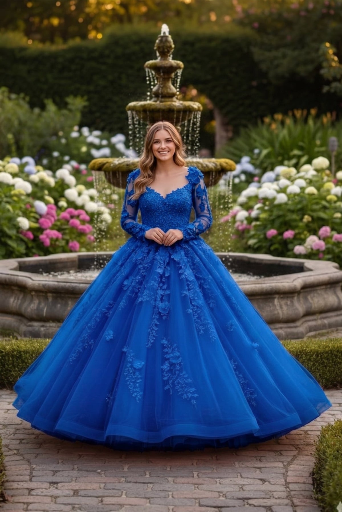 Charming Ball Gown Long Sleeve Quinceañera Dress With Floral Lace | Promspark