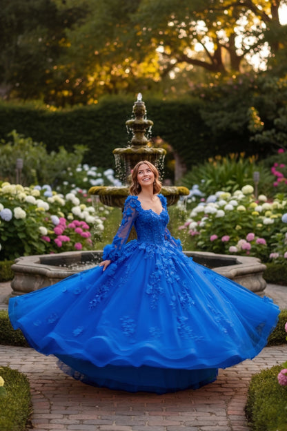 Charming Ball Gown Long Sleeve Quinceañera Dress With Floral Lace | Promspark