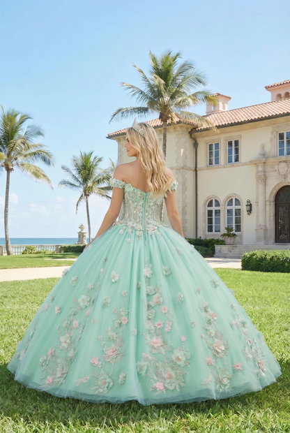 Charming Ball Gown Illusion Neck Quinceañera Dress With 3D Floral & Lace | Promspark