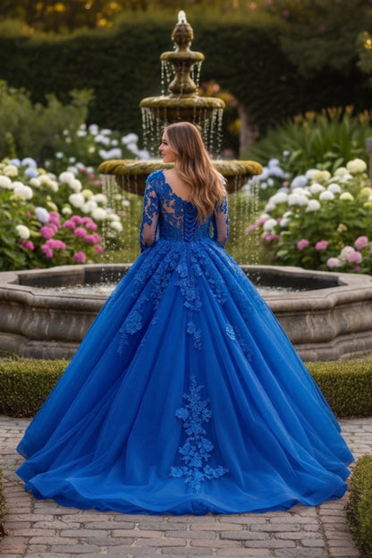 Charming Ball Gown Long Sleeve Quinceañera Dress With Floral Lace | Promspark