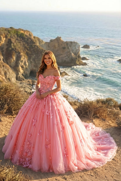 Charming Ball Gown Cold Shoulder Quinceañera Dress With 3D Floral & Lace | Promspark