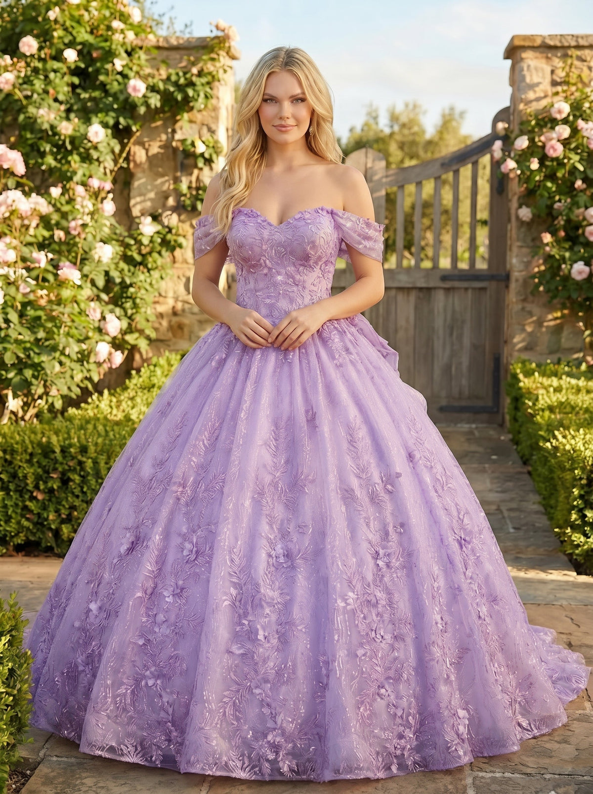 Charming Ball Gown cold shoulder Quinceañera Dress With Embroidery and Bow | Promspark