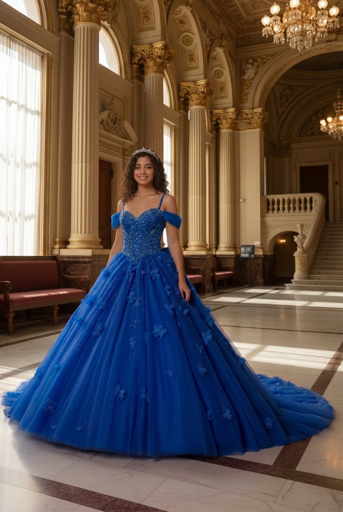 Charming Ball Gown Cold Shoulder Quinceañera Dress With 3D Floral and Lace | Promspark