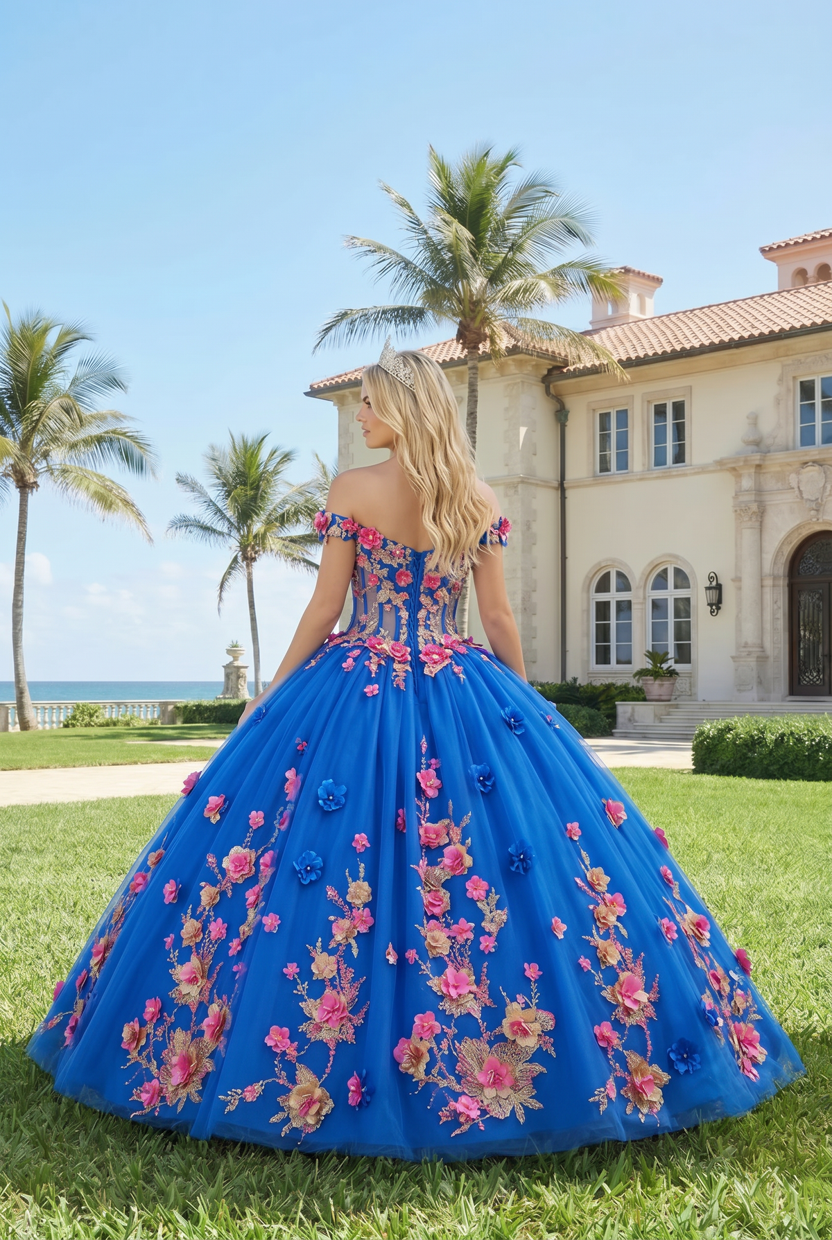 Charming Ball Gown Illusion Neck Quinceañera Dress With 3D Floral & Lace | Promspark