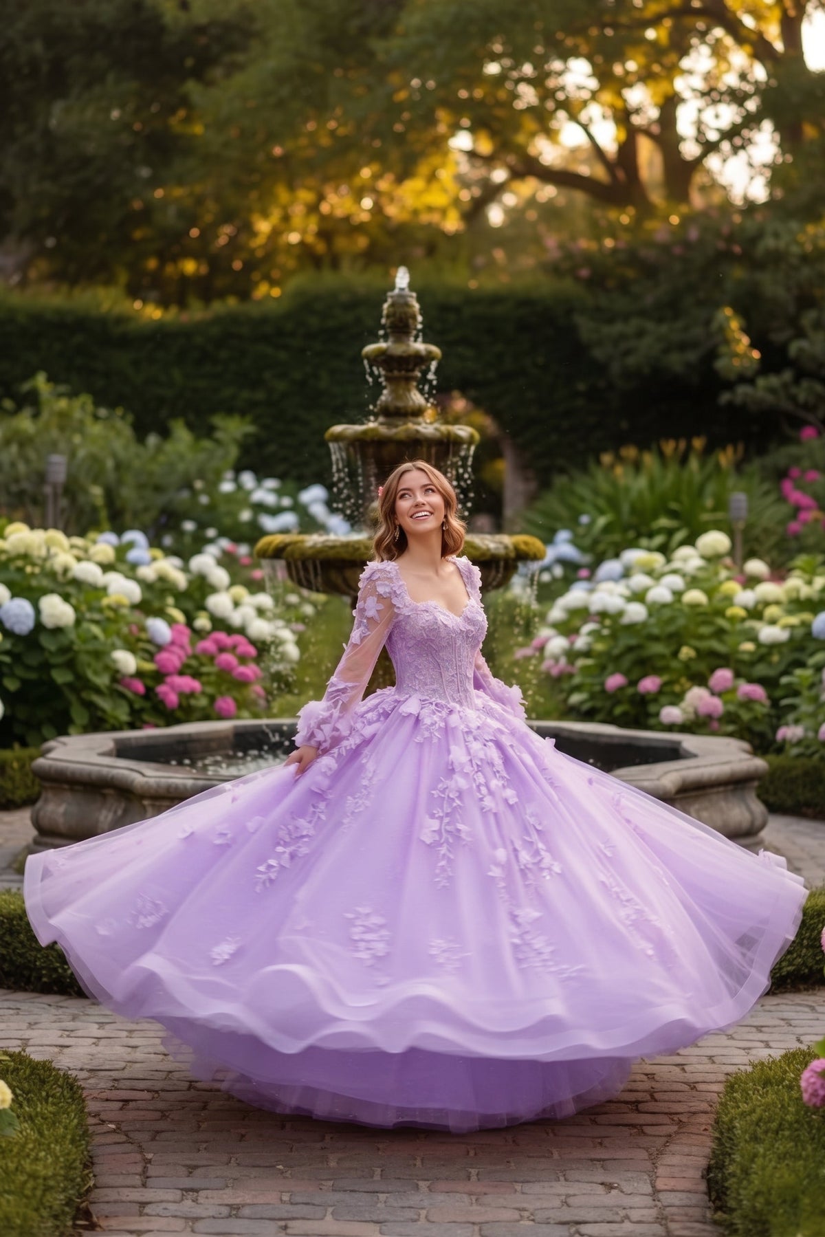Charming Ball Gown Long Sleeve Quinceañera Dress With Floral Lace | Promspark