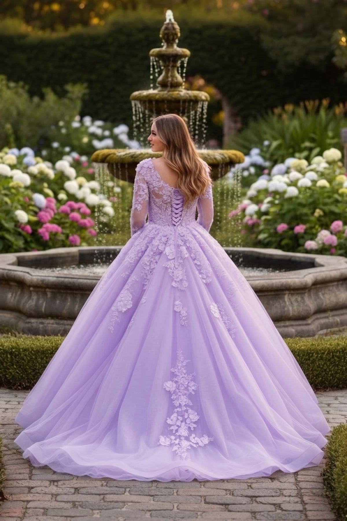 Charming Ball Gown Long Sleeve Quinceañera Dress With Floral Lace | Promspark