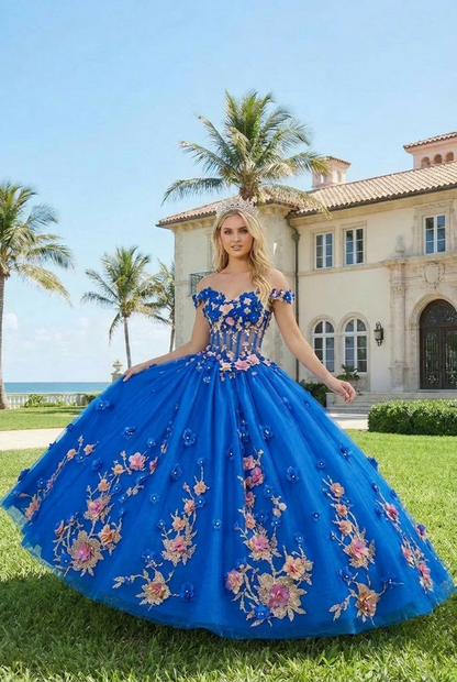 Charming Ball Gown Illusion Neck Quinceañera Dress With 3D Floral & Lace | Promspark
