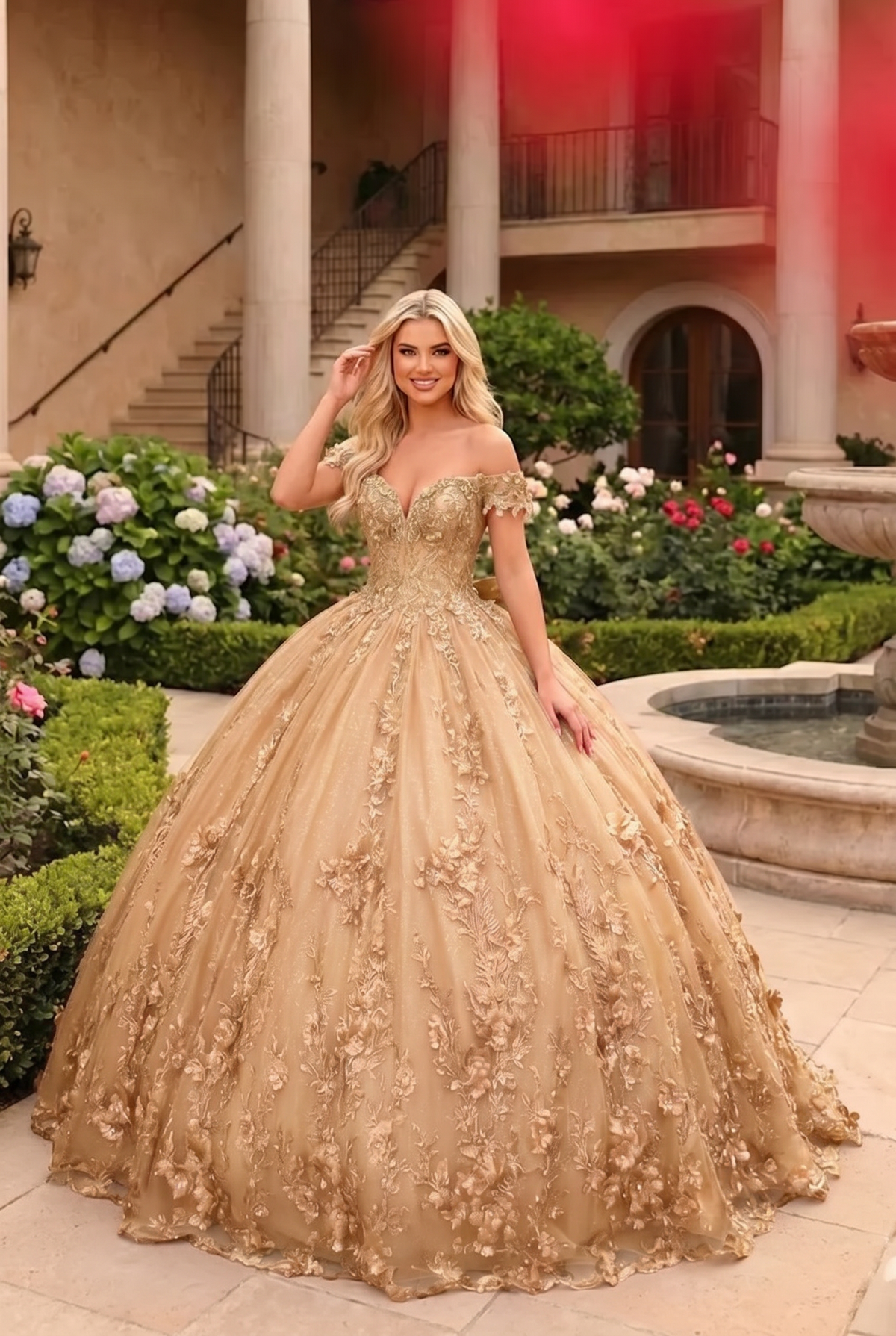 Charming Ball Gown Cold Shoulder Quinceañera Dress With Floral Lace and Bow | Promspark