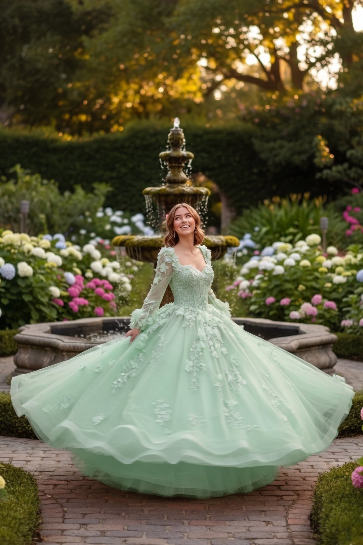Charming Ball Gown Long Sleeve Quinceañera Dress With Floral Lace | Promspark
