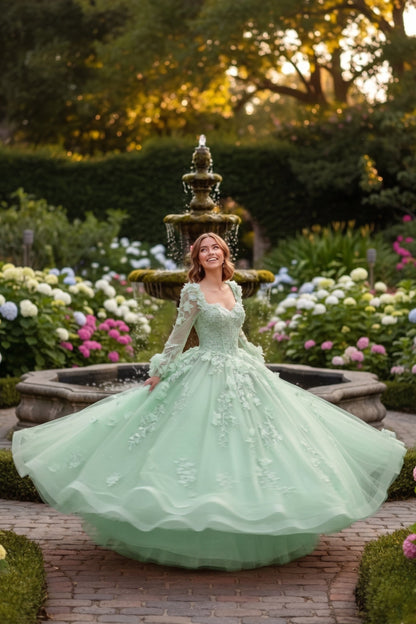 Charming Ball Gown Long Sleeve Quinceañera Dress With Floral Lace | Promspark
