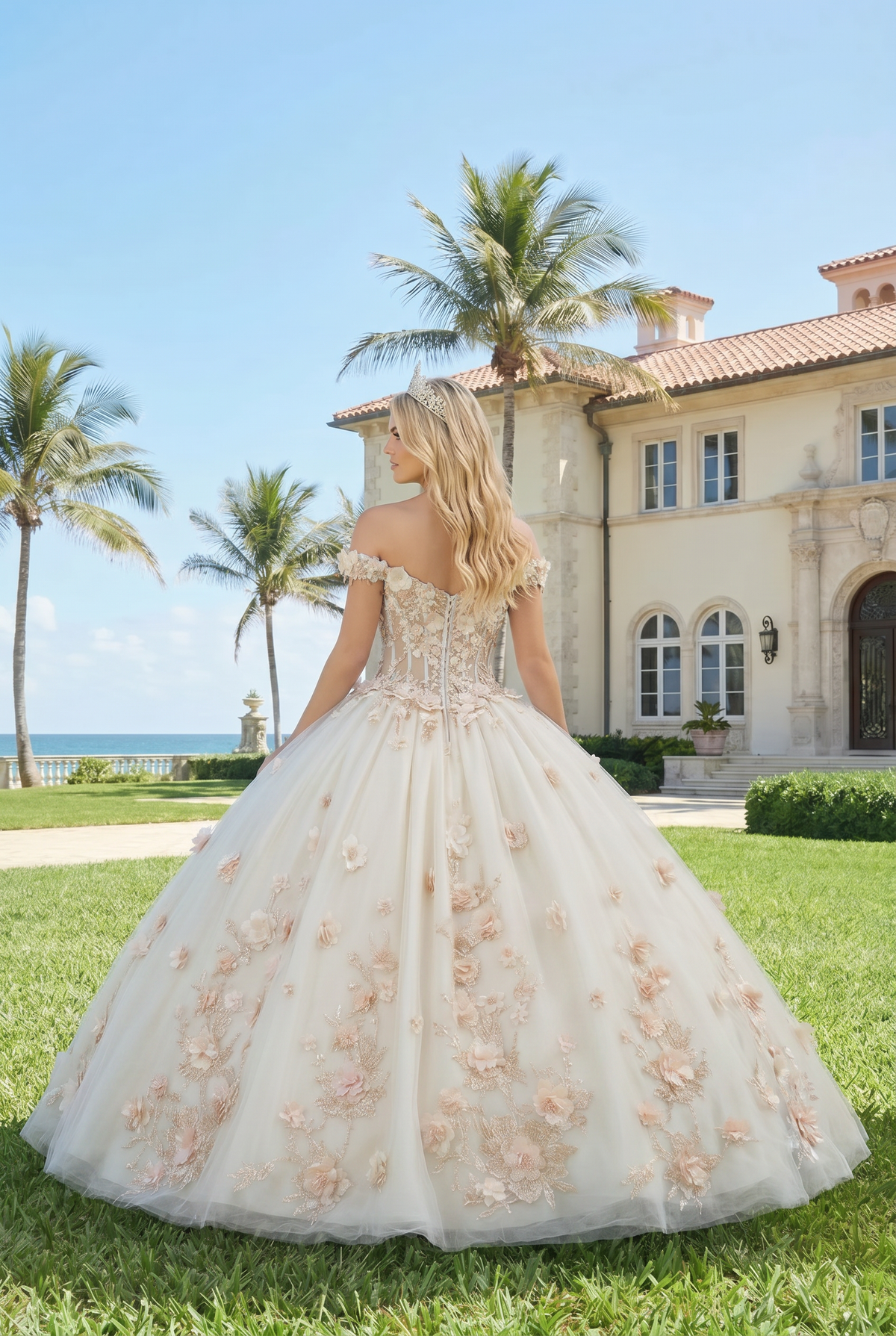 Charming Ball Gown Illusion Neck Quinceañera Dress With 3D Floral & Lace | Promspark