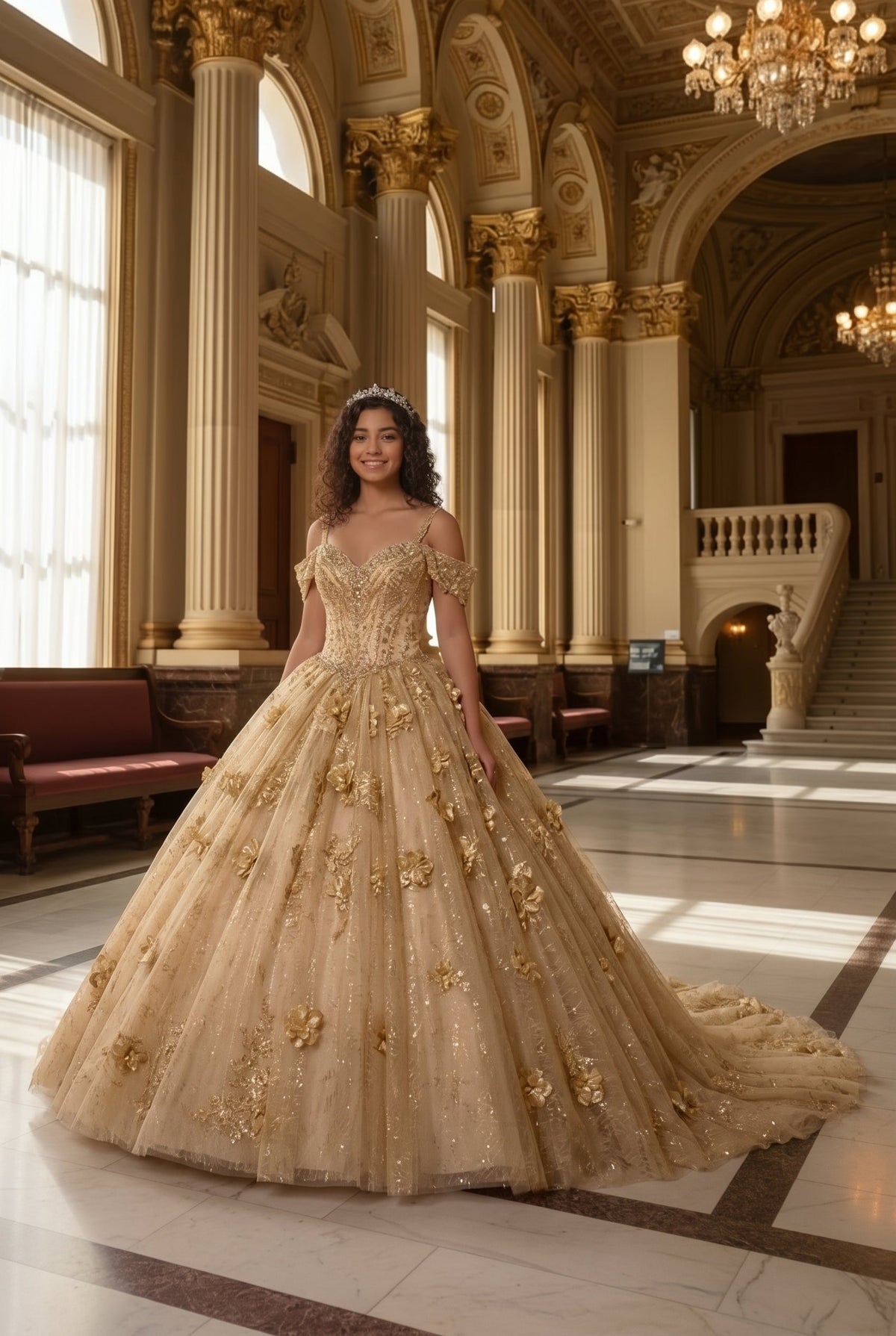 Charming Ball Gown Cold Shoulder Quinceañera Dress With 3D Floral and Lace | Promspark