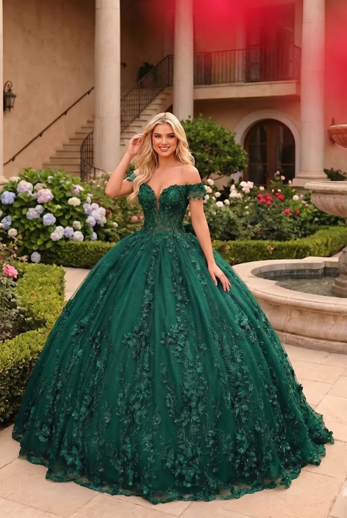 Charming Ball Gown Cold Shoulder Quinceañera Dress With Floral Lace and Bow | Promspark