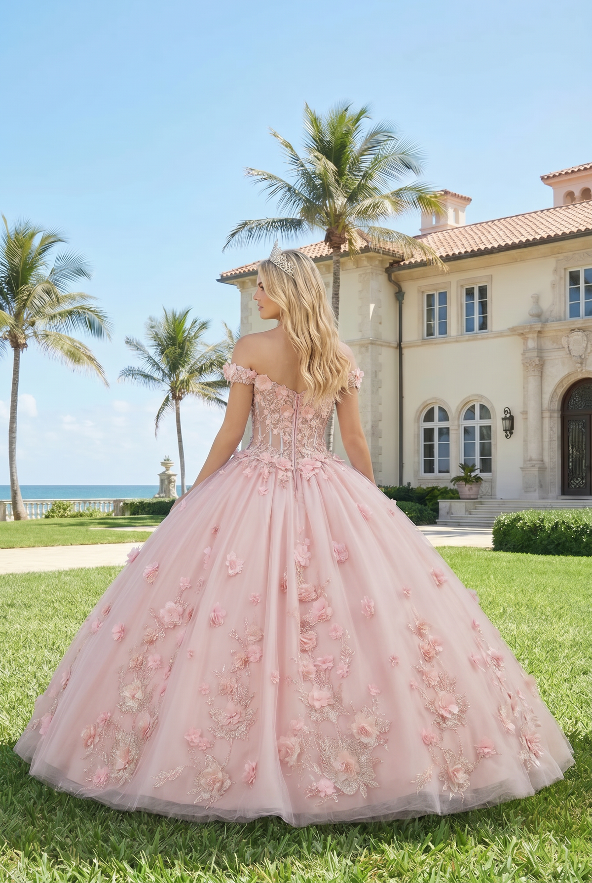 Charming Ball Gown Illusion Neck Quinceañera Dress With 3D Floral & Lace | Promspark