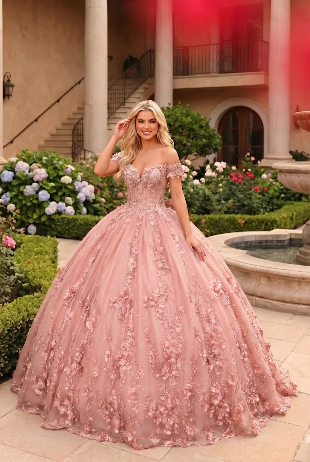 Charming Ball Gown Cold Shoulder Quinceañera Dress With Floral Lace and Bow | Promspark