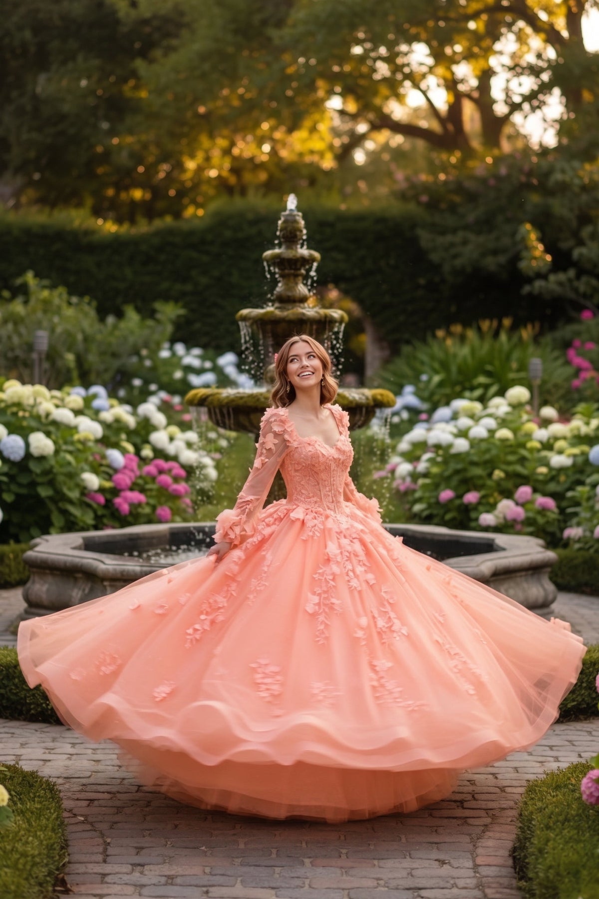 Charming Ball Gown Long Sleeve Quinceañera Dress With Floral Lace | Promspark