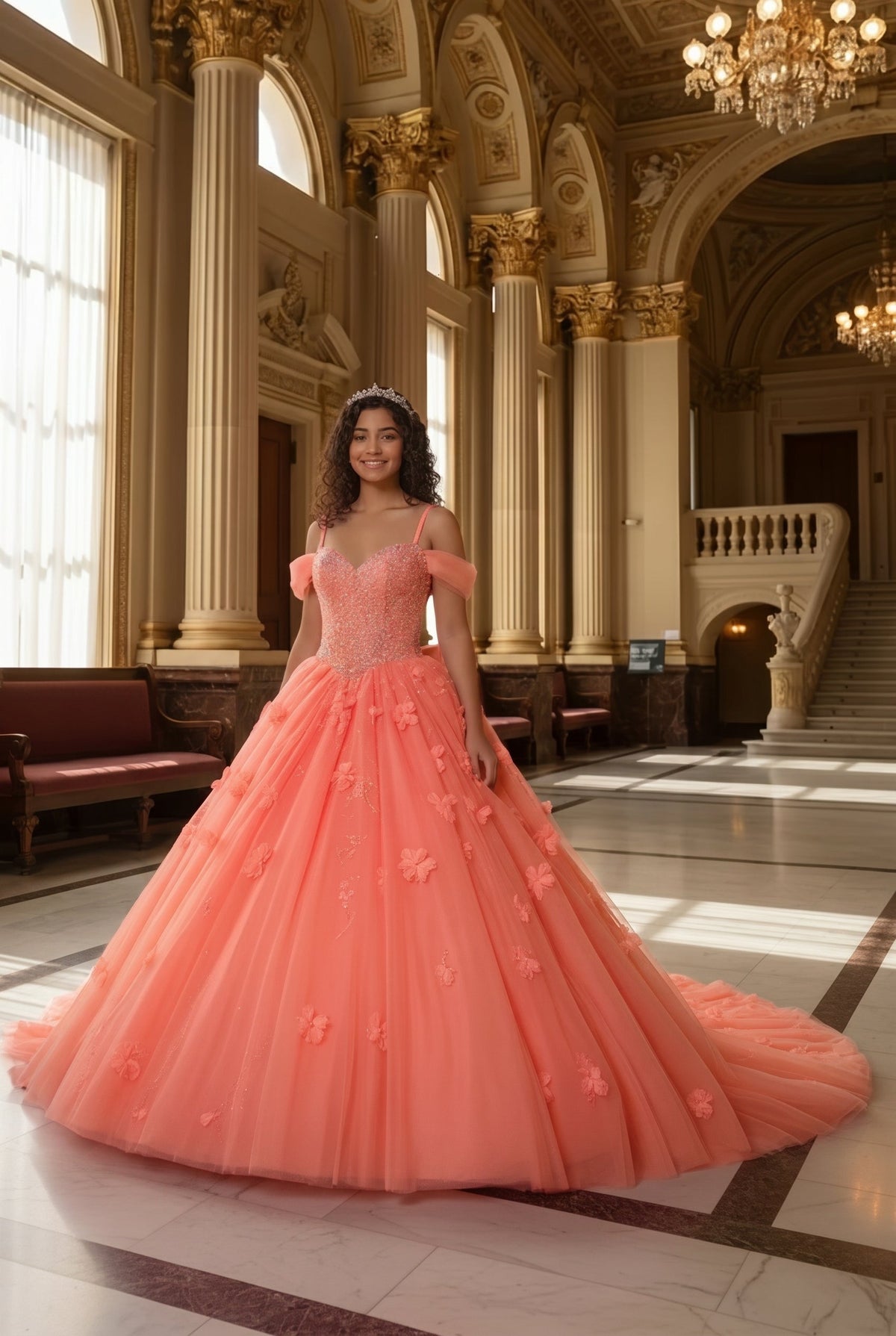 Charming Ball Gown Cold Shoulder Quinceañera Dress With 3D Floral and Lace | Promspark