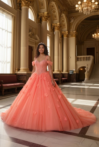 Charming Ball Gown Cold Shoulder Quinceañera Dress With 3D Floral and Lace | Promspark