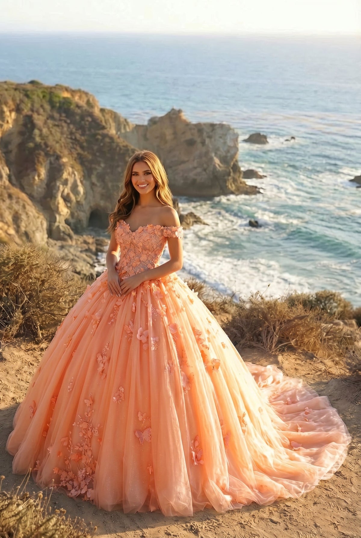 Charming Ball Gown Cold Shoulder Quinceañera Dress With 3D Floral & Lace | Promspark