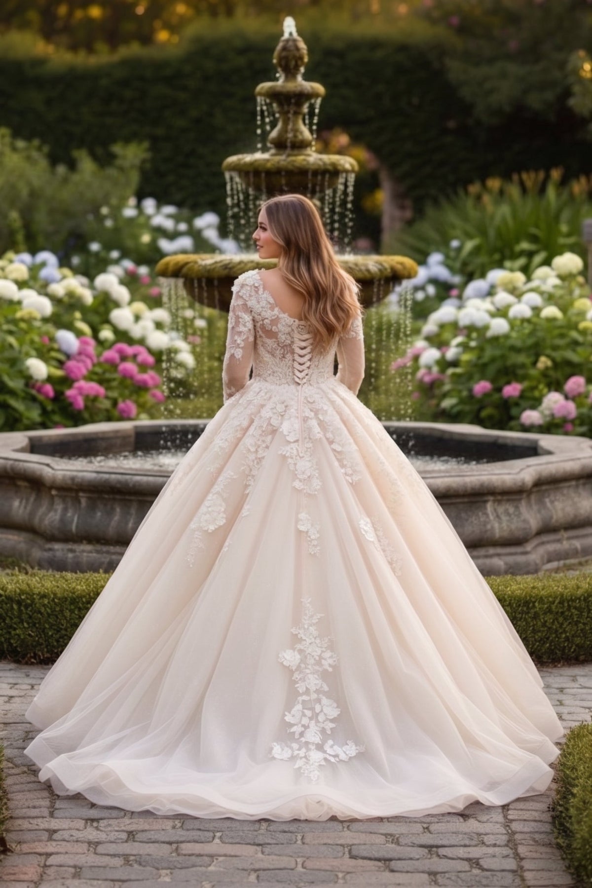 Charming Ball Gown Long Sleeve Quinceañera Dress With Floral Lace | Promspark