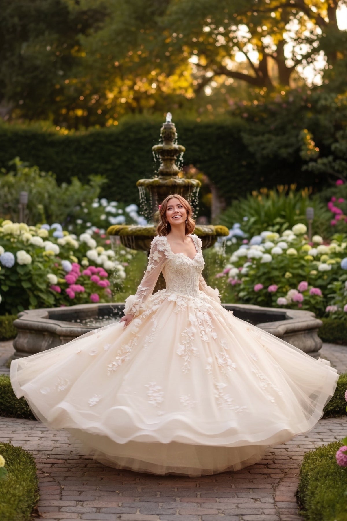 Charming Ball Gown Long Sleeve Quinceañera Dress With Floral Lace | Promspark