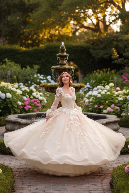 Charming Ball Gown Long Sleeve Quinceañera Dress With Floral Lace | Promspark