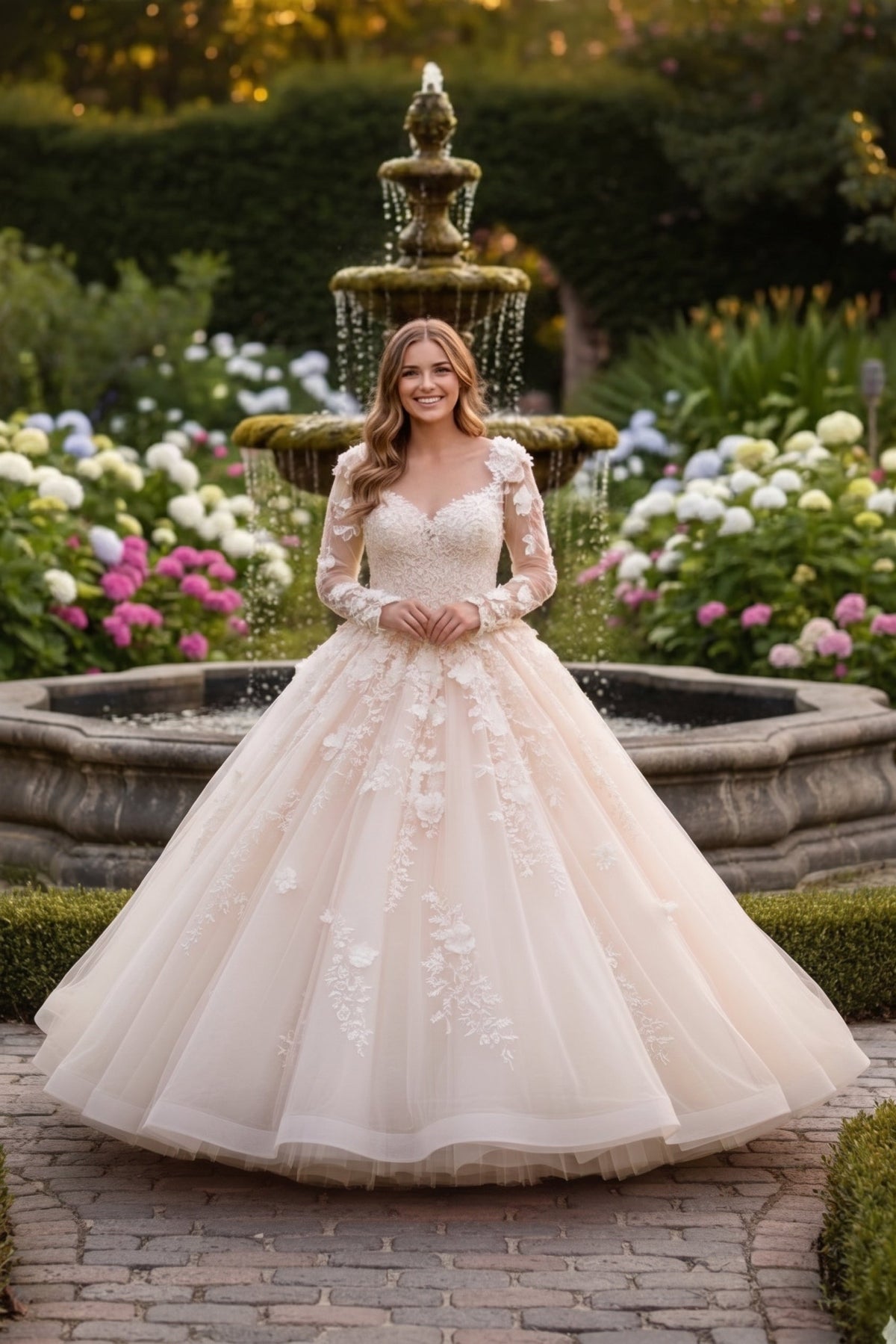 Charming Ball Gown Long Sleeve Quinceañera Dress With Floral Lace | Promspark
