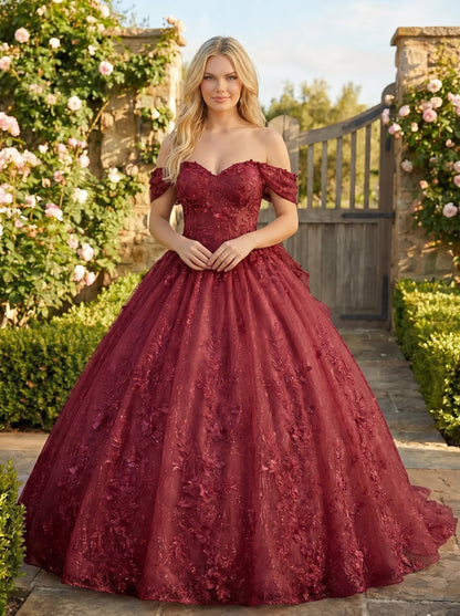 Charming Ball Gown cold shoulder Quinceañera Dress With Embroidery and Bow | Promspark