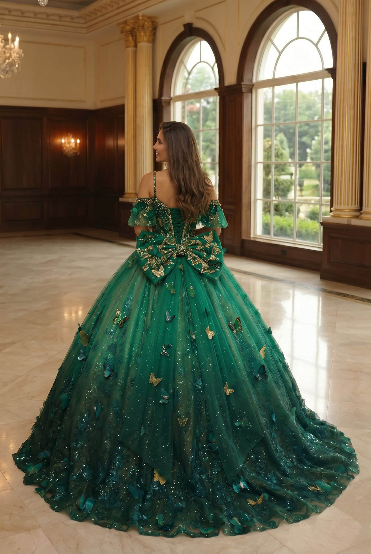 Charming Ball Gown V Neck Quinceañera Dress With  3D Butterfly and Embroidery | Promspark