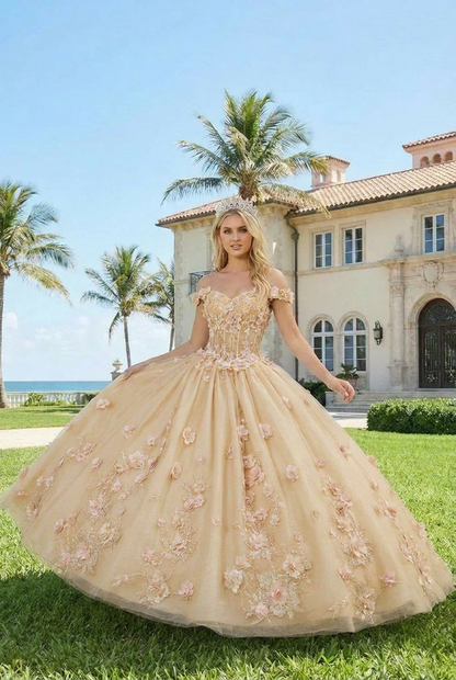 Charming Ball Gown Illusion Neck Quinceañera Dress With 3D Floral & Lace | Promspark