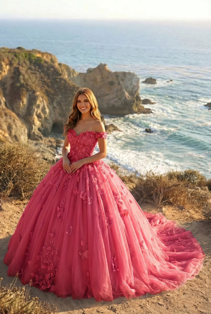Charming Ball Gown Cold Shoulder Quinceañera Dress With 3D Floral & Lace | Promspark