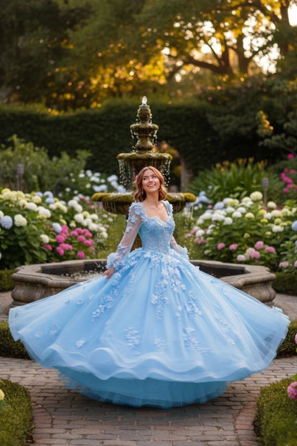Charming Ball Gown Long Sleeve Quinceañera Dress With Floral Lace | Promspark