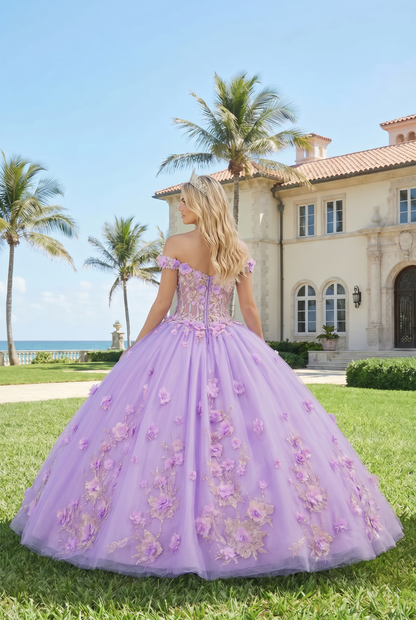 Charming Ball Gown Illusion Neck Quinceañera Dress With 3D Floral & Lace | Promspark