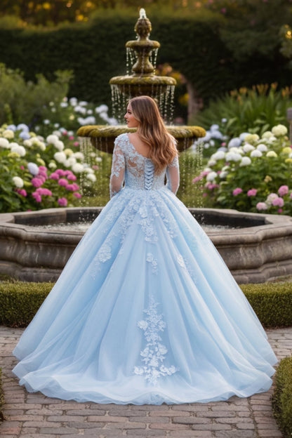 Charming Ball Gown Long Sleeve Quinceañera Dress With Floral Lace | Promspark