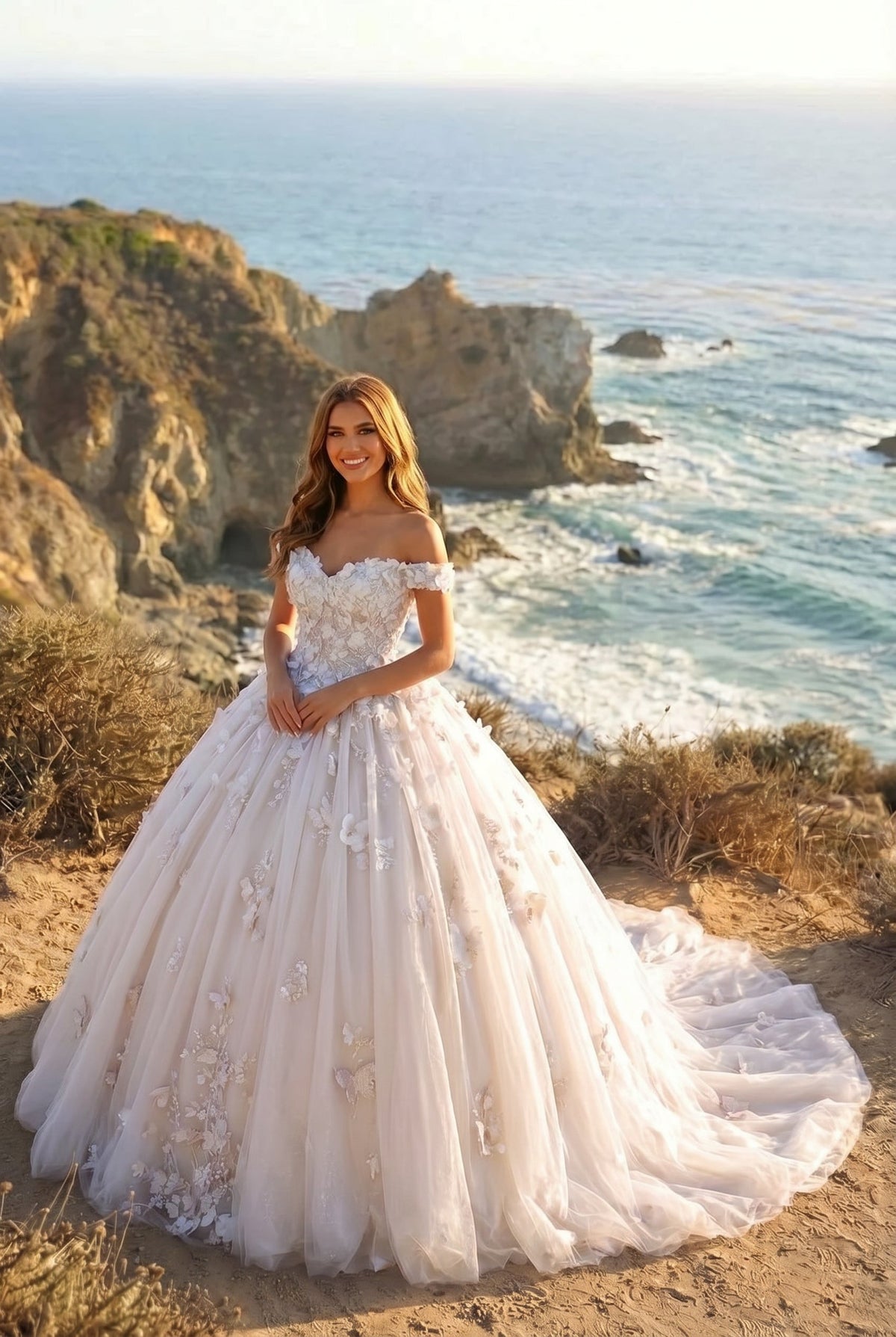 Charming Ball Gown Cold Shoulder Quinceañera Dress With 3D Floral & Lace | Promspark