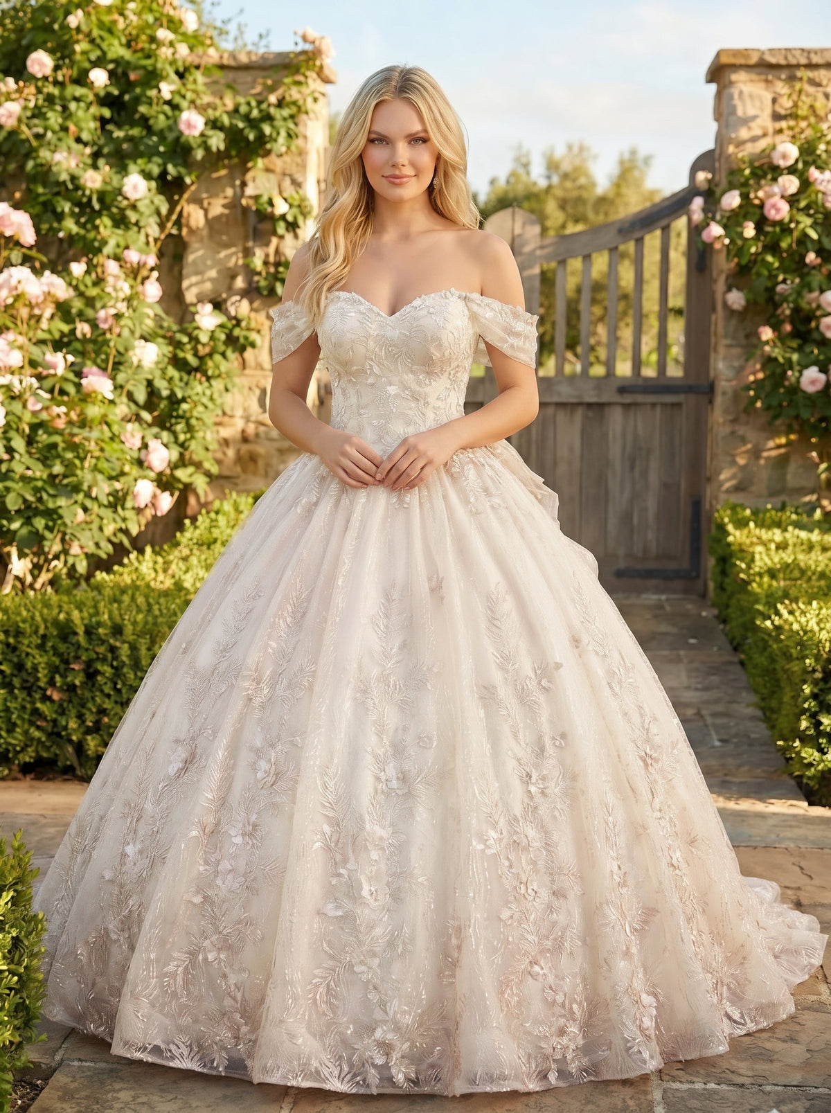 Charming Ball Gown cold shoulder Quinceañera Dress With Embroidery and Bow | Promspark