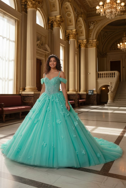 Charming Ball Gown Cold Shoulder Quinceañera Dress With 3D Floral and Lace | Promspark