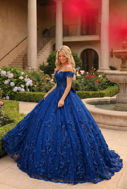 Charming Ball Gown Cold Shoulder Quinceañera Dress With Floral Lace and Bow | Promspark