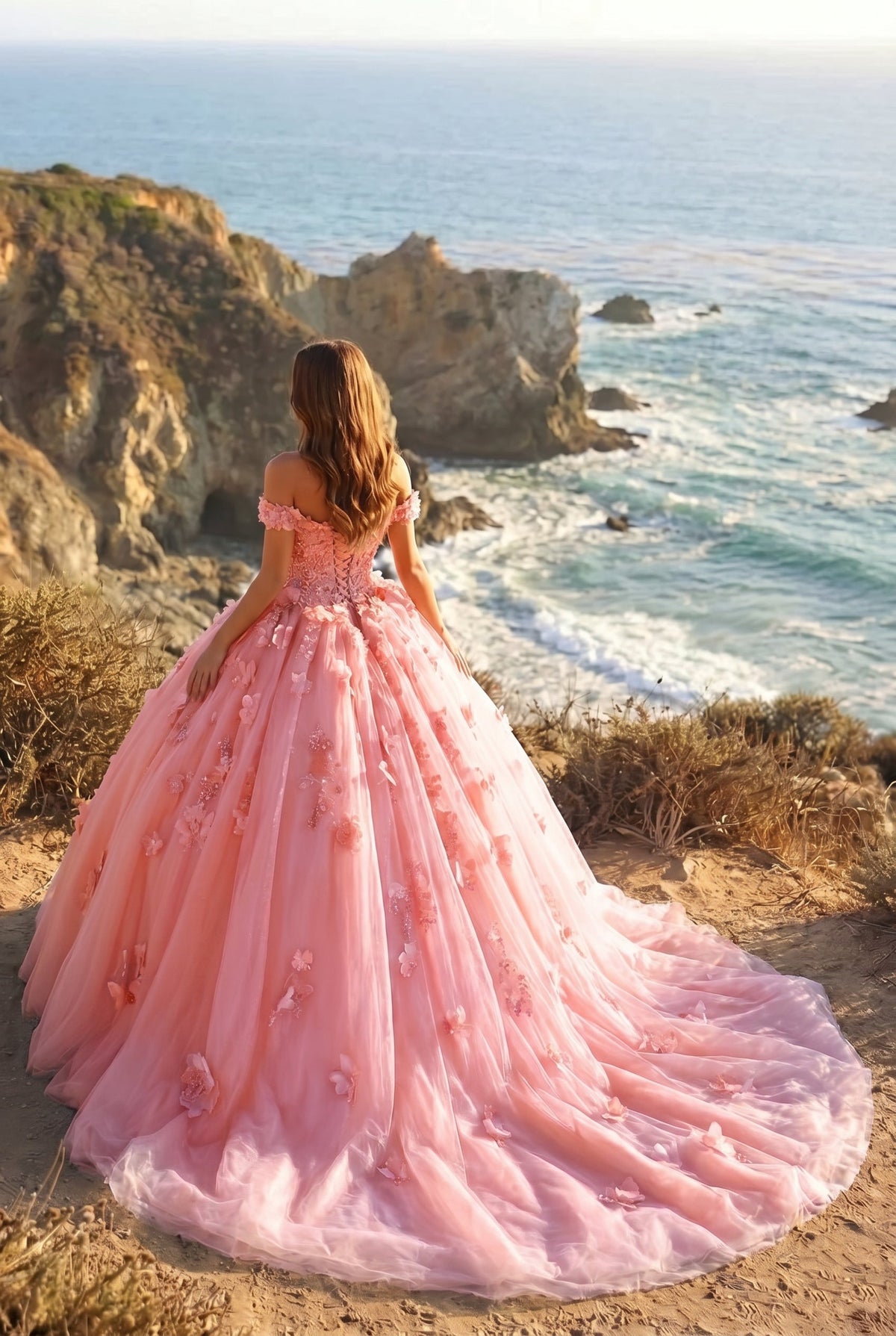 Charming Ball Gown Cold Shoulder Quinceañera Dress With 3D Floral & Lace | Promspark