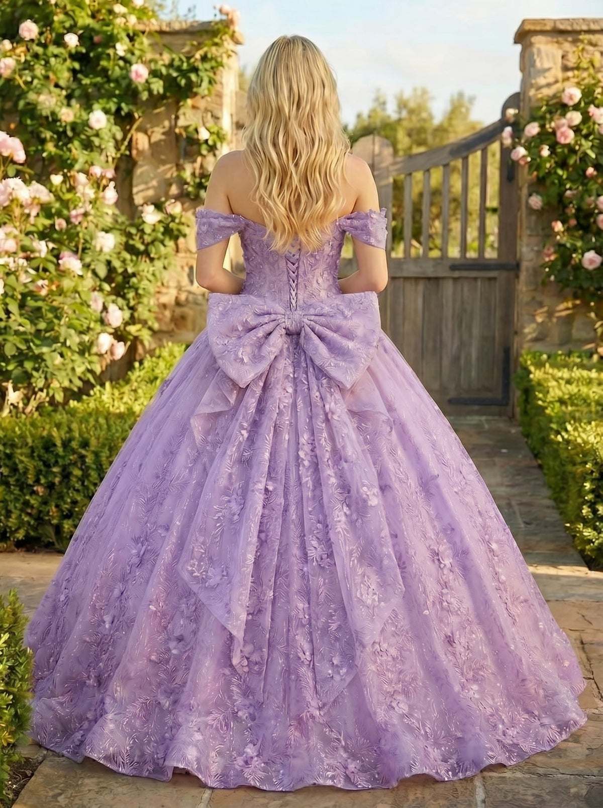 Charming Ball Gown cold shoulder Quinceañera Dress With Embroidery and Bow | Promspark
