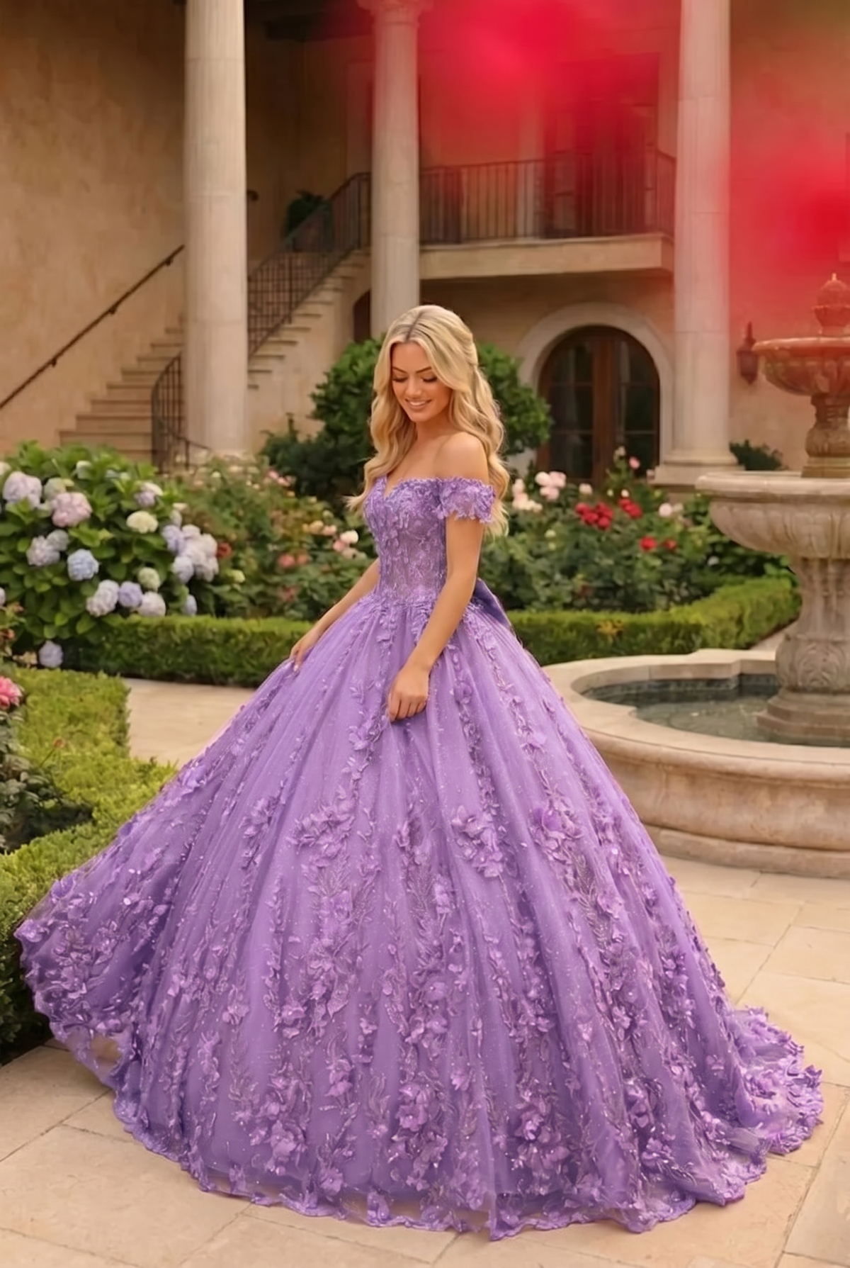 Charming Ball Gown Cold Shoulder Quinceañera Dress With Floral Lace and Bow | Promspark