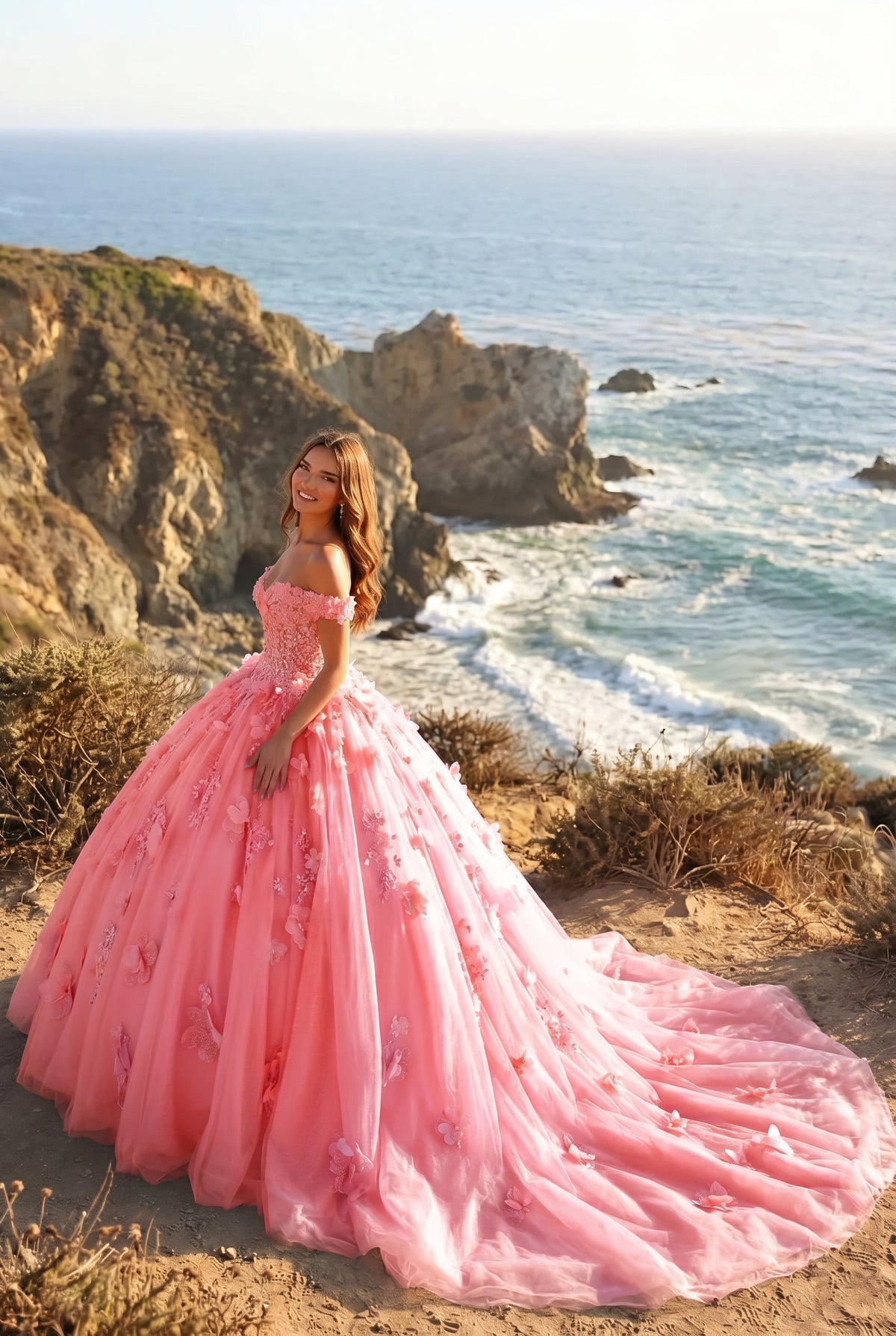 Charming Ball Gown Cold Shoulder Quinceañera Dress With 3D Floral & Lace | Promspark