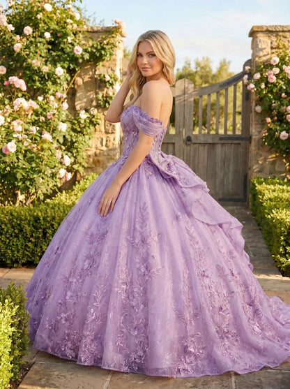 Charming Ball Gown cold shoulder Quinceañera Dress With Embroidery and Bow | Promspark