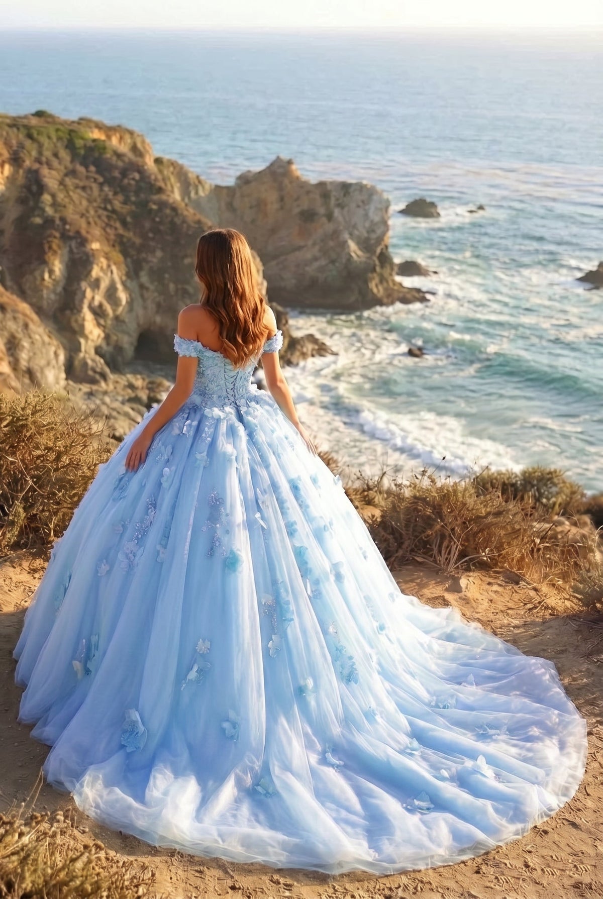 Charming Ball Gown Cold Shoulder Quinceañera Dress With 3D Floral & Lace | Promspark