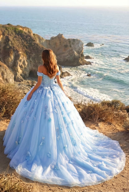 Charming Ball Gown Cold Shoulder Quinceañera Dress With 3D Floral & Lace | Promspark