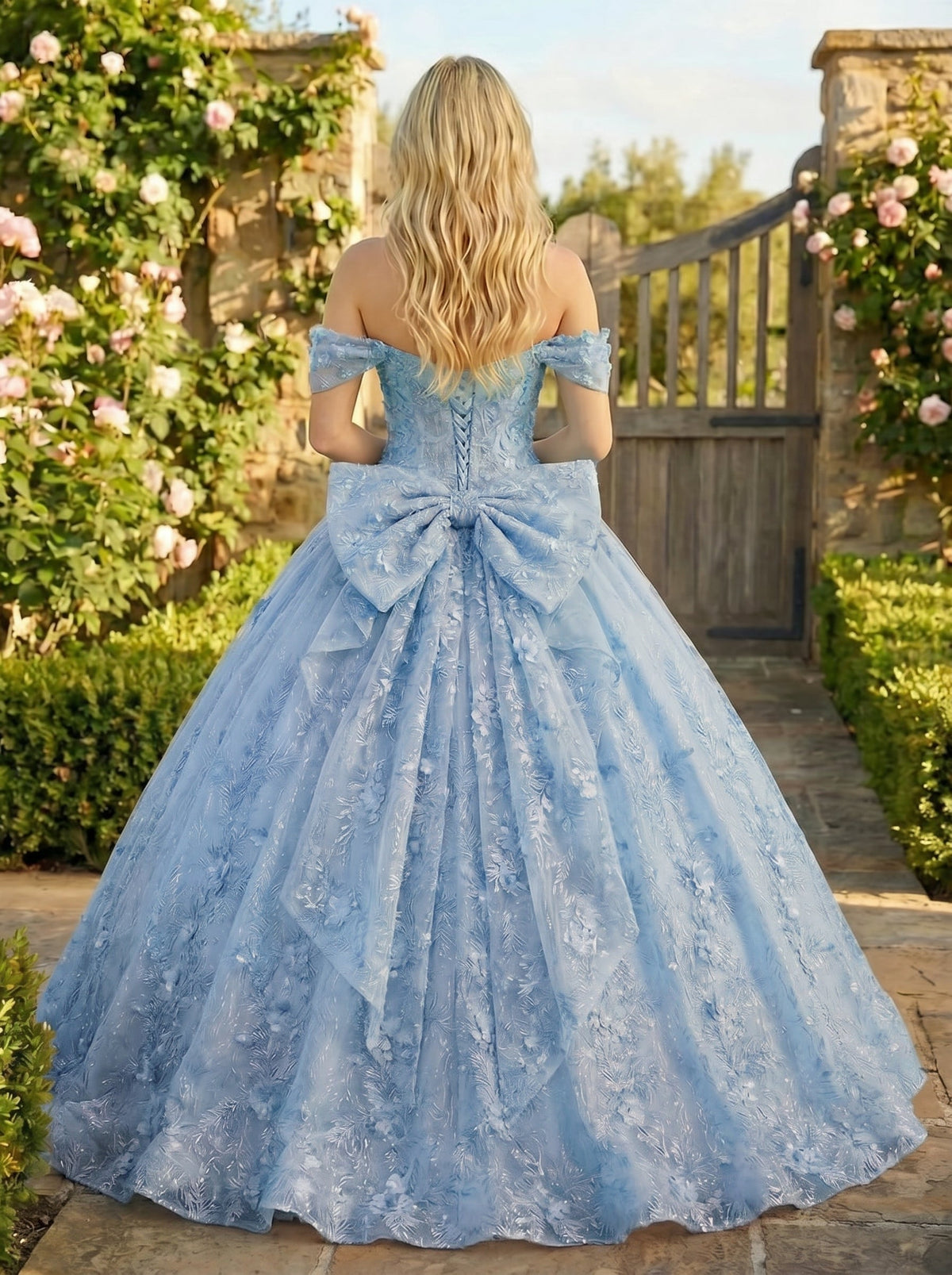 Charming Ball Gown cold shoulder Quinceañera Dress With Embroidery and Bow | Promspark