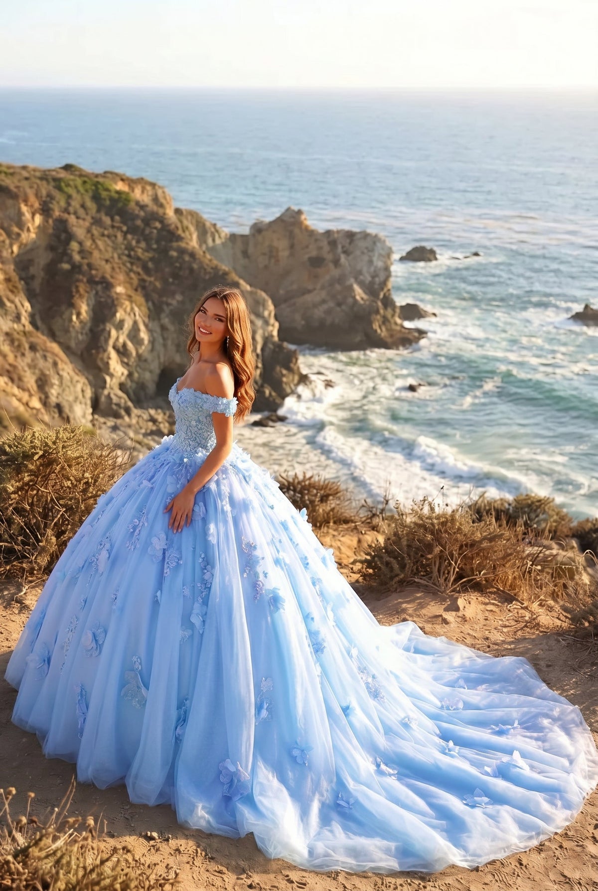 Charming Ball Gown Cold Shoulder Quinceañera Dress With 3D Floral & Lace | Promspark