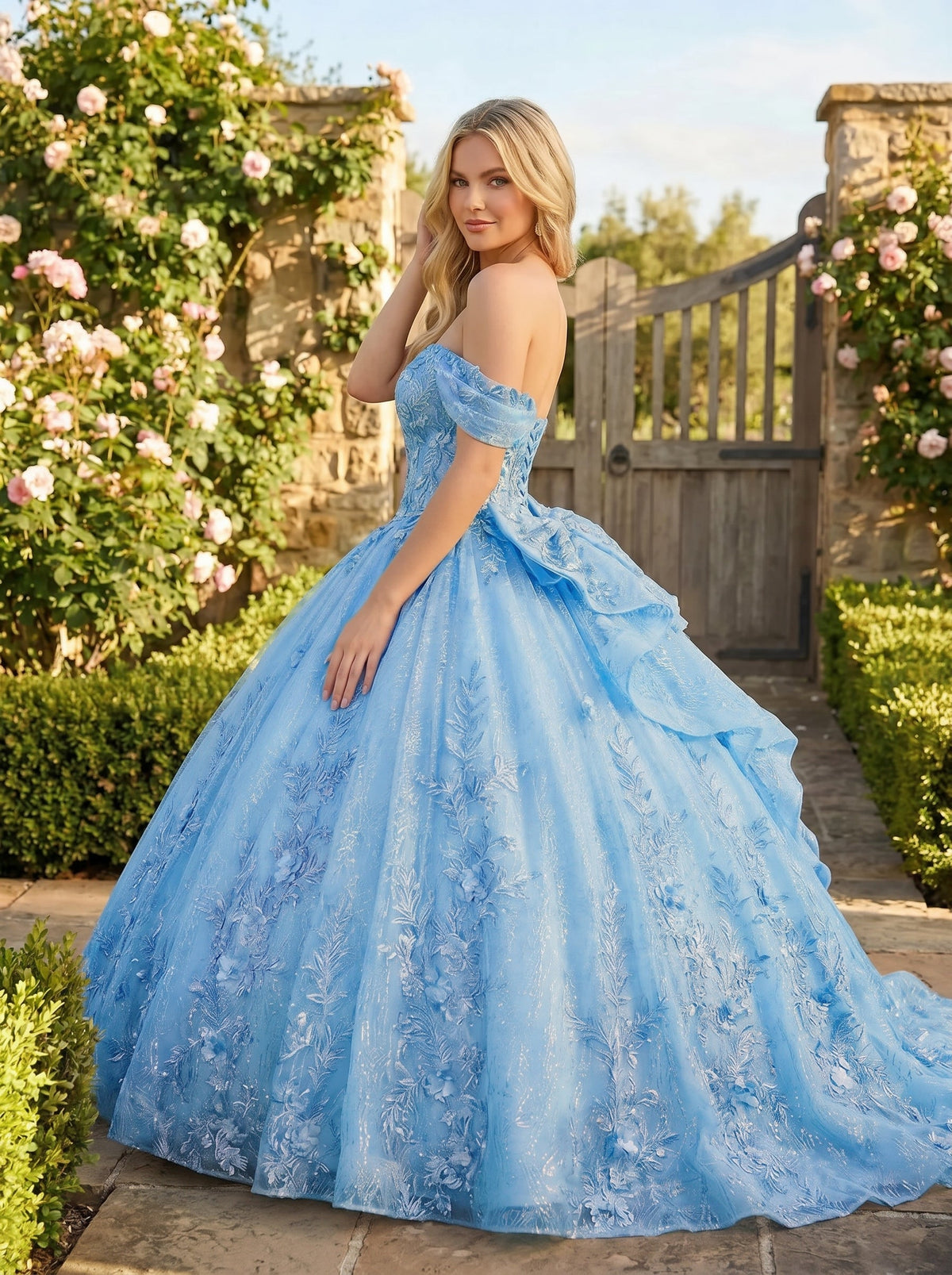 Charming Ball Gown cold shoulder Quinceañera Dress With Embroidery and Bow | Promspark
