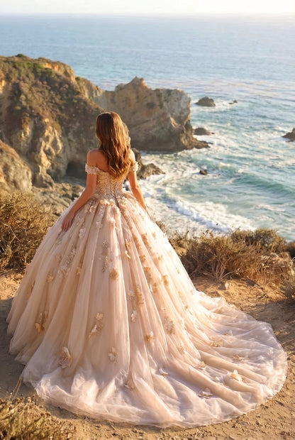 Charming Ball Gown Cold Shoulder Quinceañera Dress With 3D Floral & Lace | Promspark