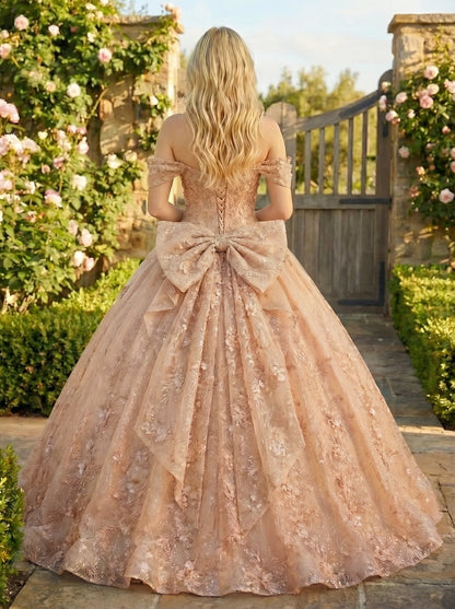 Charming Ball Gown cold shoulder Quinceañera Dress With Embroidery and Bow | Promspark